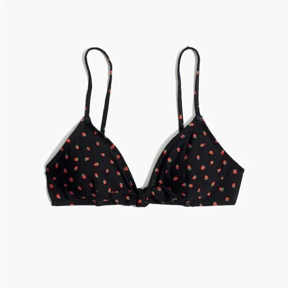 NWT Madewell Tie Front Top Fresh Strawberries Bikini - High-Waited Bottom  -S - Picture 3 of 16